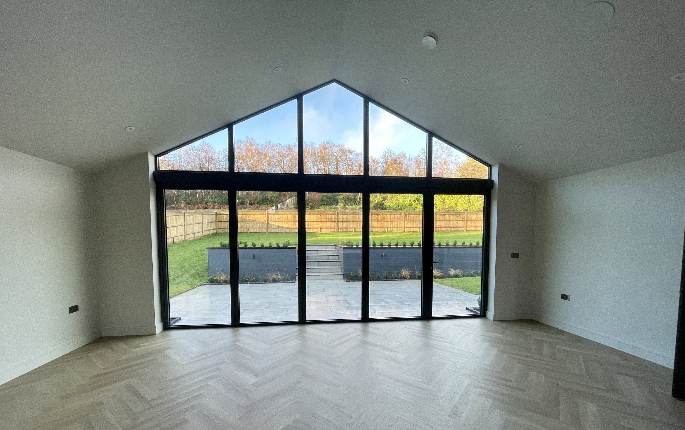 Modern interior with large glass windows
